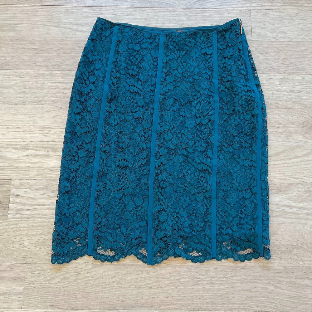 Tory Burch Winter Teal Everett Lace Skirt